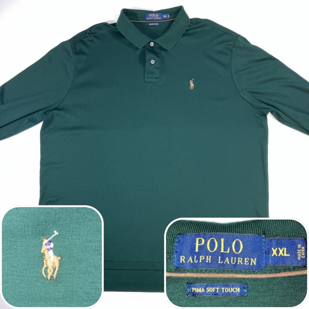 Polo Ralph Lauren Polo Shirt‎ Mens XXL Green Pima Soft Touch Pony *Flaw